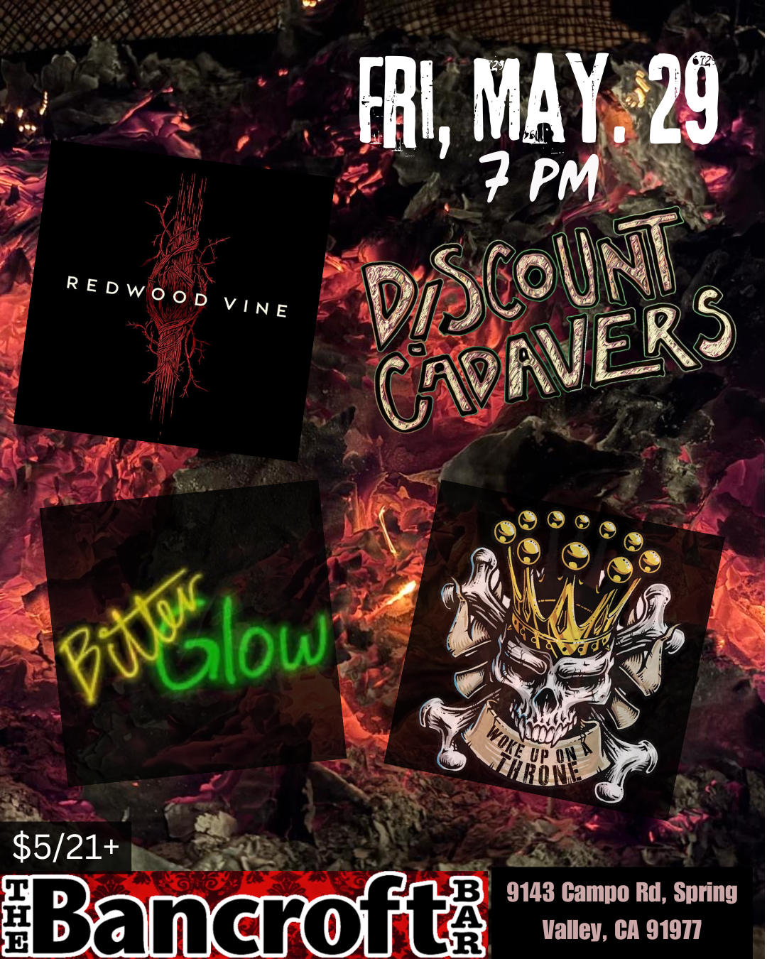 Woke up on a Throne / Discount Cadavers / BitterGlow / Redwood Vine  flyer