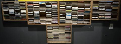 Wood cassette racks, five-piece wall set