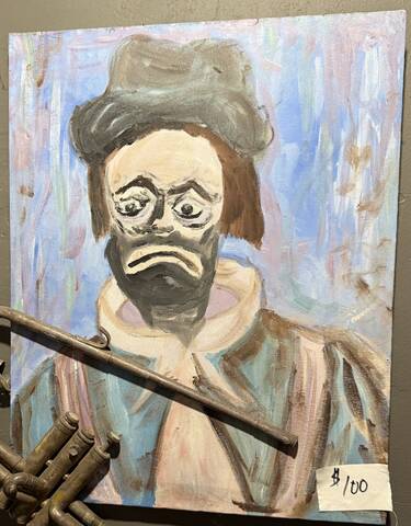 Sad clown portrait painting on canvas